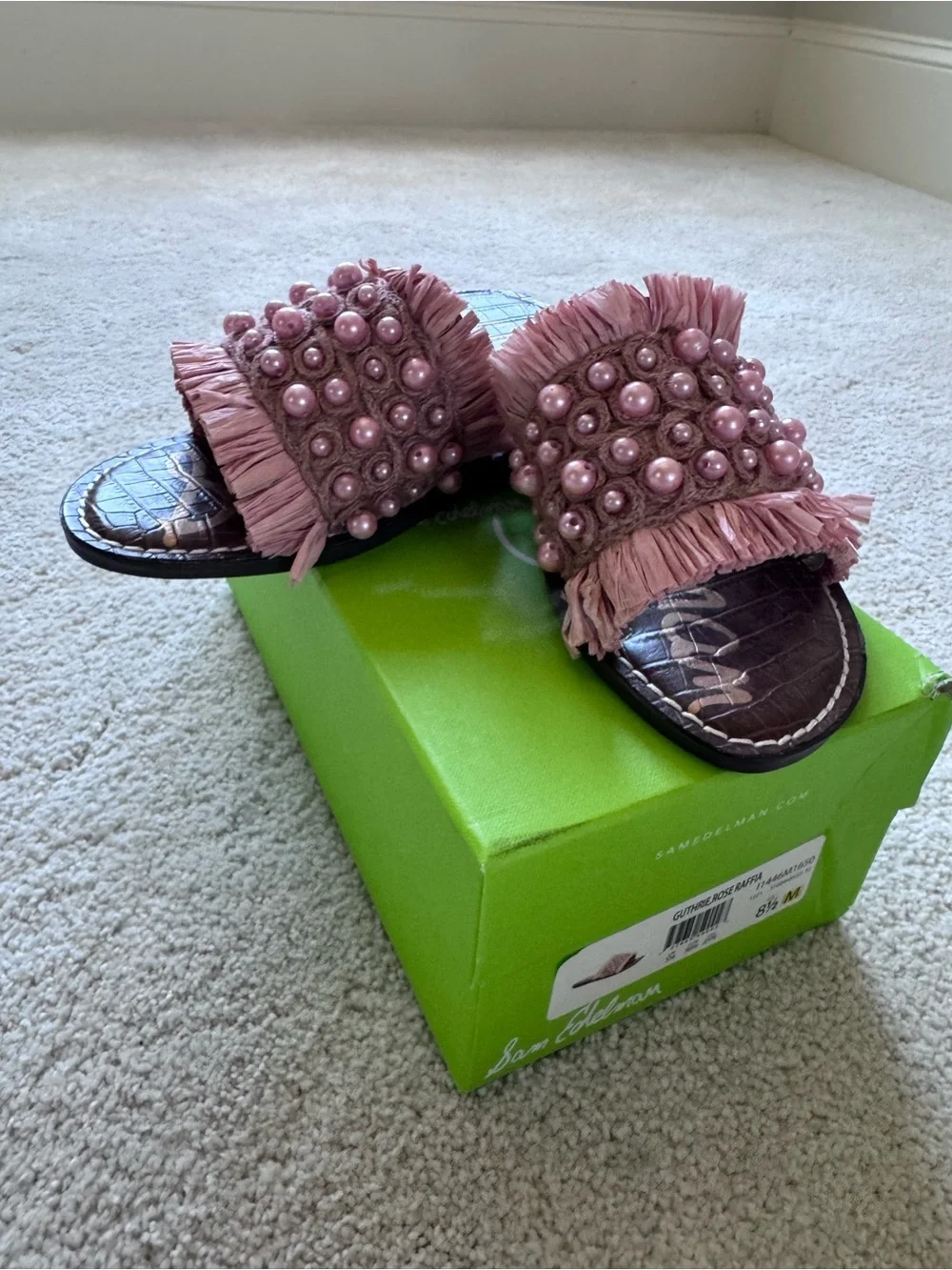 Sam Edelman Pink Beaded Fringe Slide Sandals